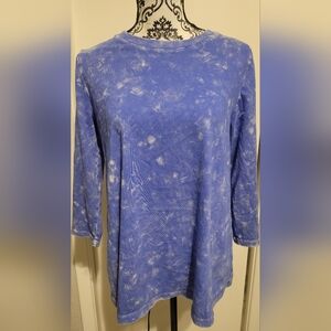 LOGO by Lori Goldstein Sun Faded‎ Tie Dye Periwinkle Blue Tunic Top Sz Small
